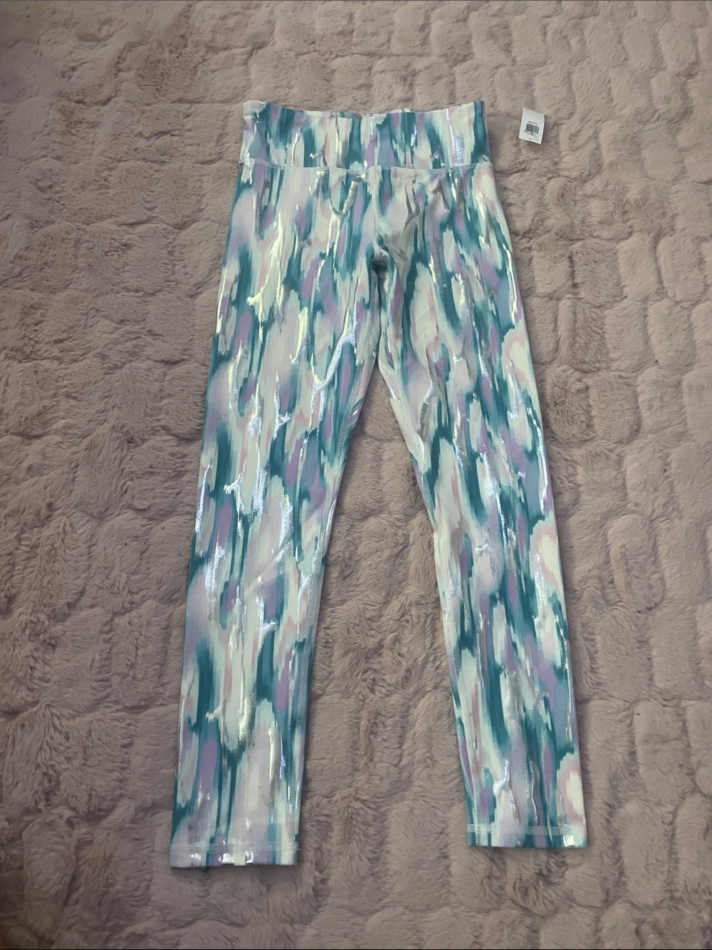 Old Navy Girls Teal, Purple & Cream Brushstroke Leggings